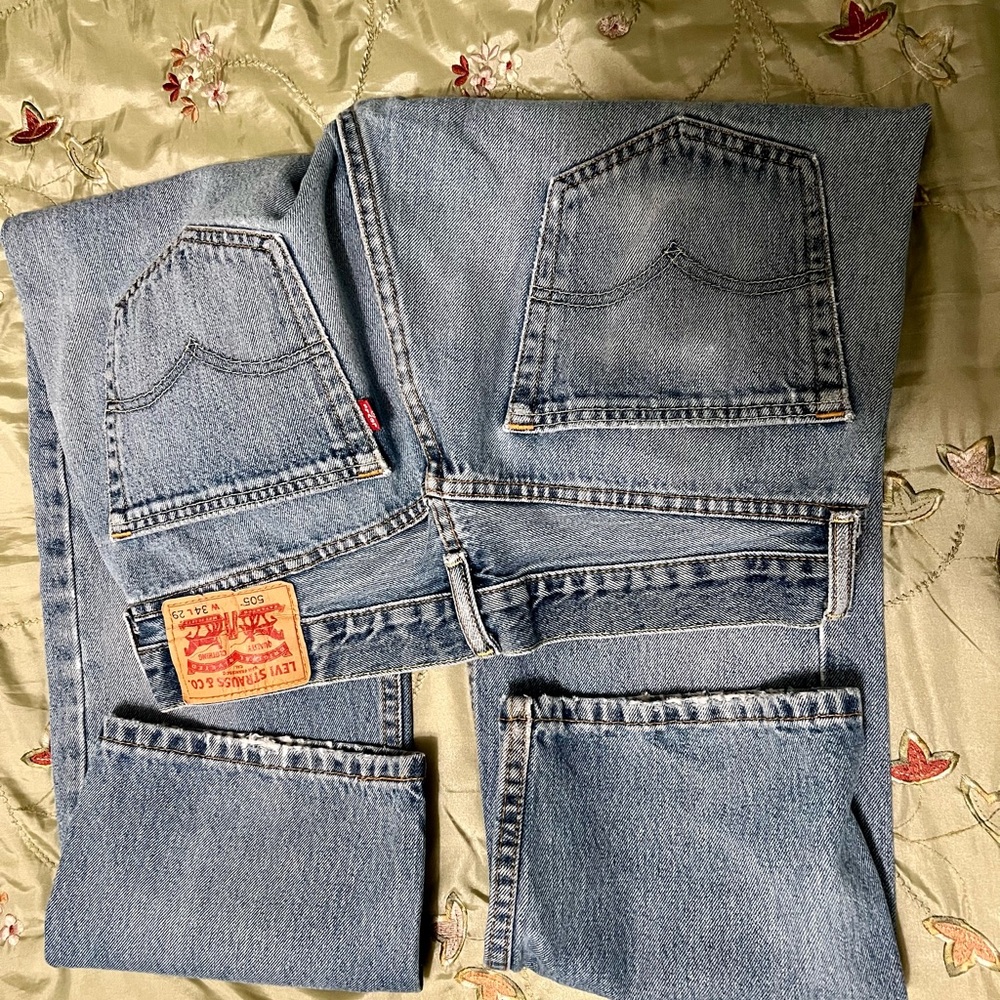 #2- Levi's 505 Relaxed Blue Jeans Denim Men, W/34, L/29, straight leg, pre owned - Picture 10 of 13